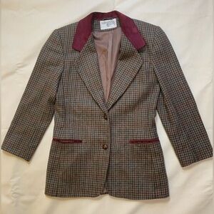 Wool and Suede Houndstooth Blazer